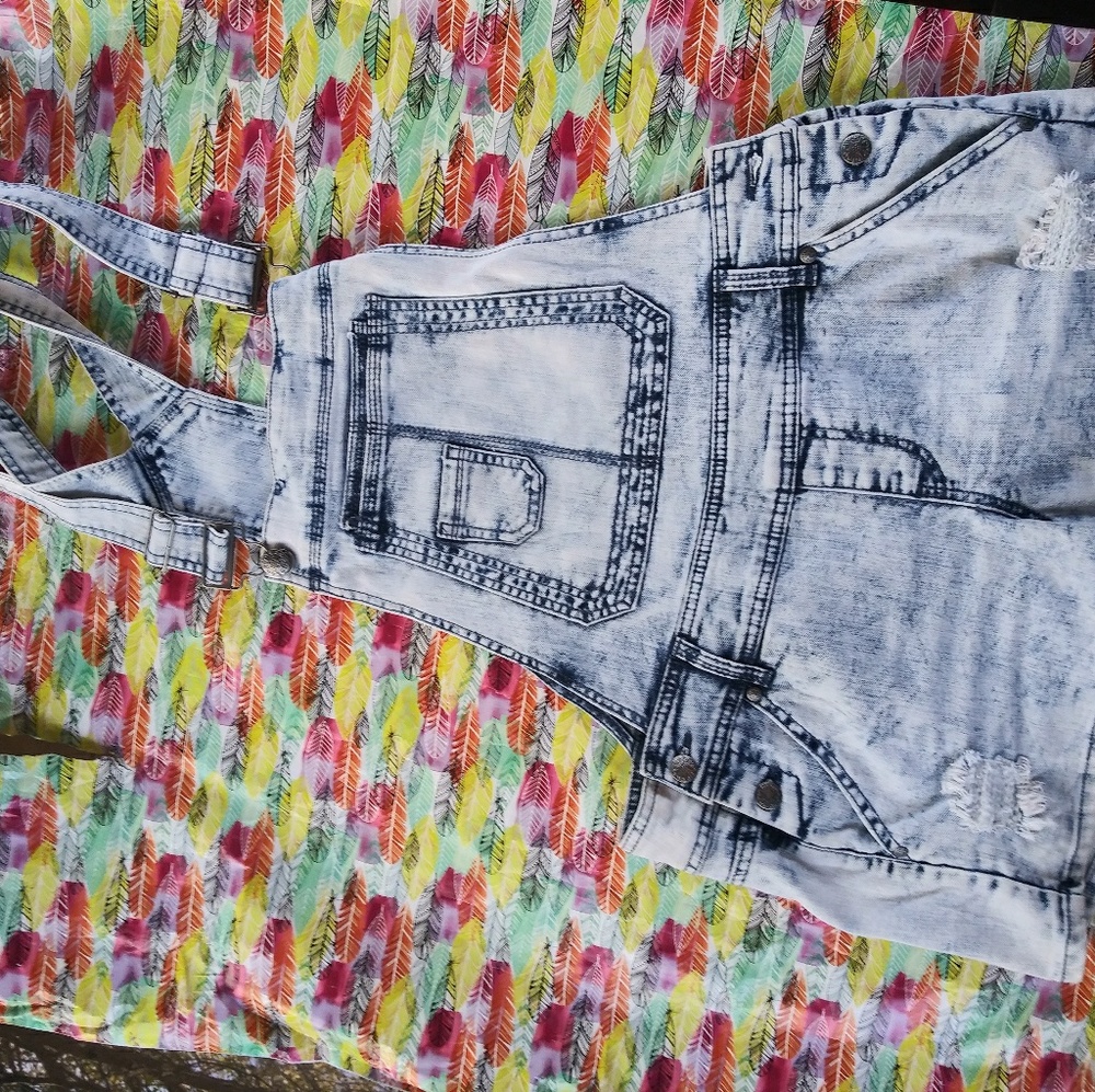 Blue Spice Size 13, acid wash denim overalls short